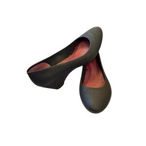 Crocs Lina Dual Comfort Wedge Heels Shoes Women's sz 11 Black Rubber Lightweight